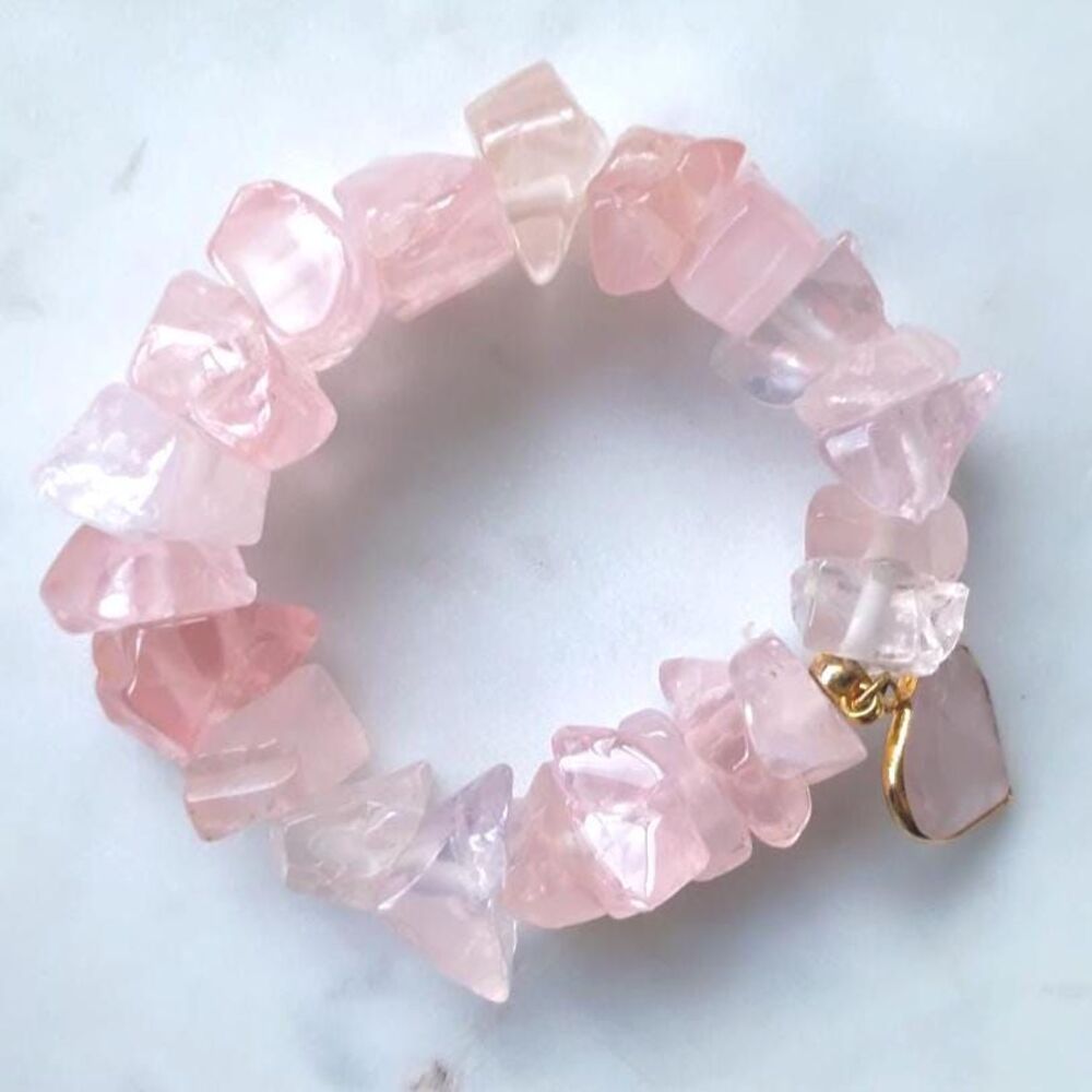 Chunky Rose Quartz Chip Bracelet Heat pendant Jewelry from Brazil